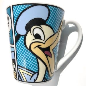 Disney Donald Duck Mug WHO ME? comic strip ceramic coffee mug tea mug white blue